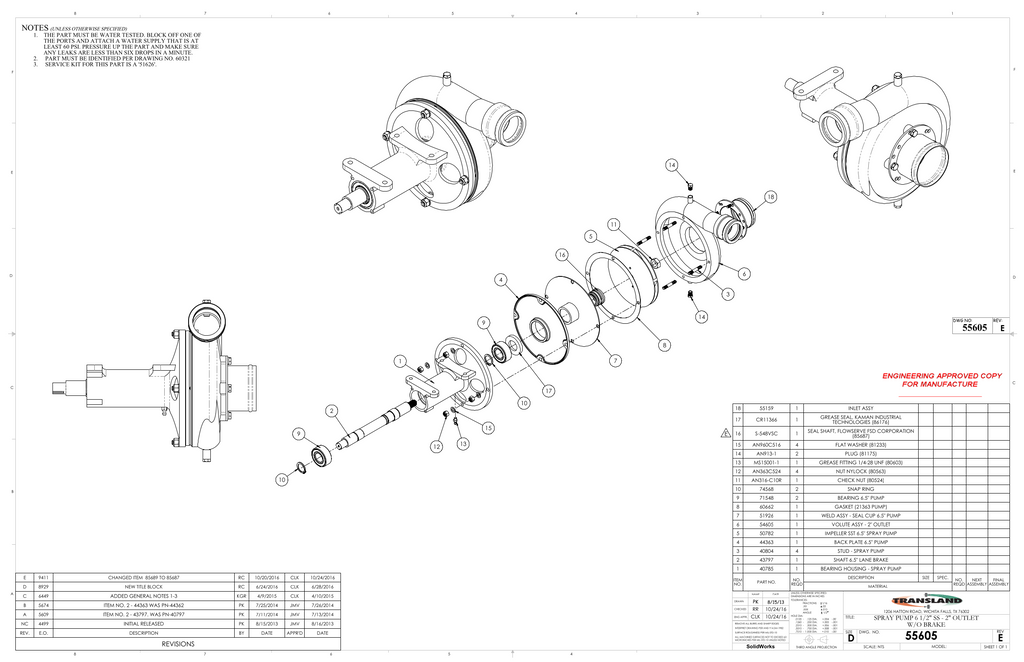 Transland 55605 – 6½" Stainless Steel Spray Pump (2" Outlet 3" Inlet) 402/502 w/Diagram